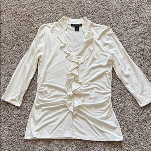 White House Black Market Cream Ruffled Blouse